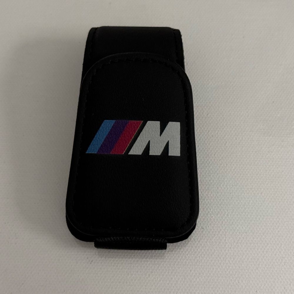 BMW Motorsports Sunglass Holder for Car with Logo Black Leather NWT